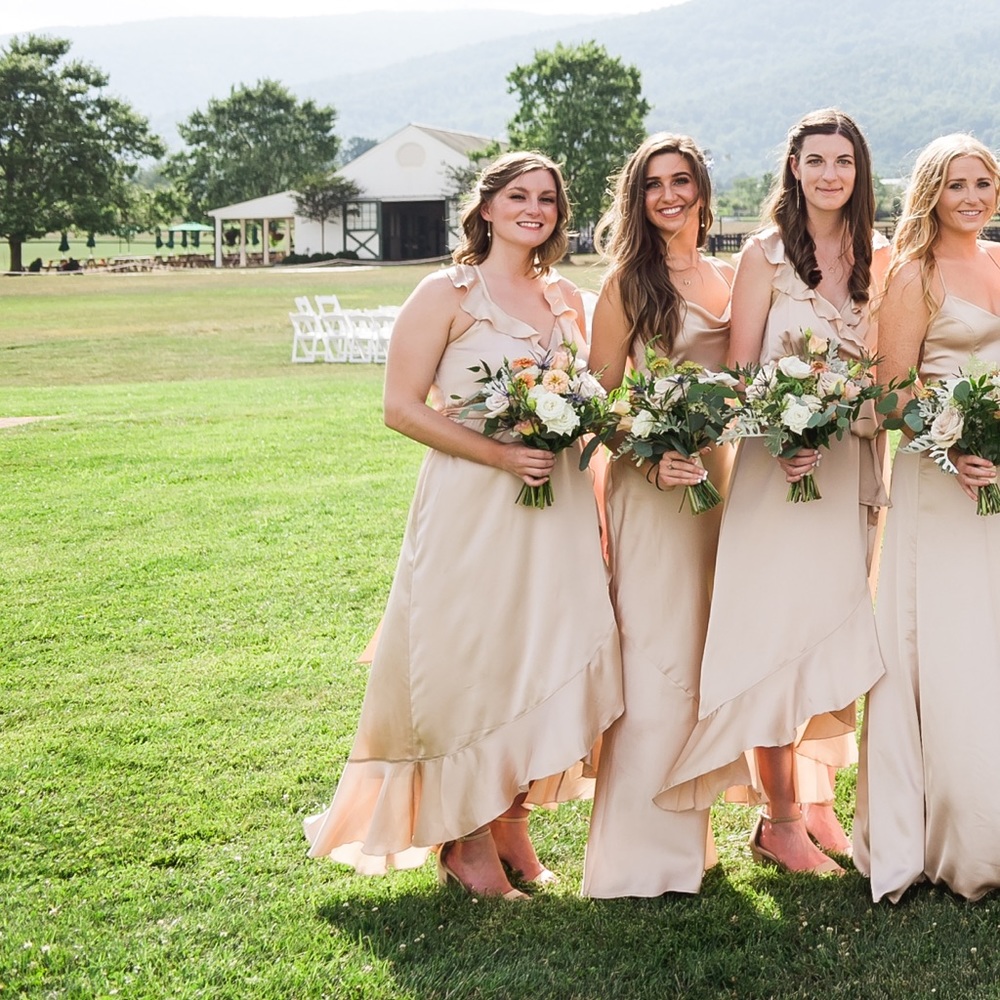 Champagne A-Line Formal Satin Long Bridesmaid Dresses